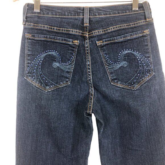 NYDJ Women's Bootcut Dark Wash Jeans Size 6 Blue Rhinestone Embellished Pockets - Picture 8 of 11